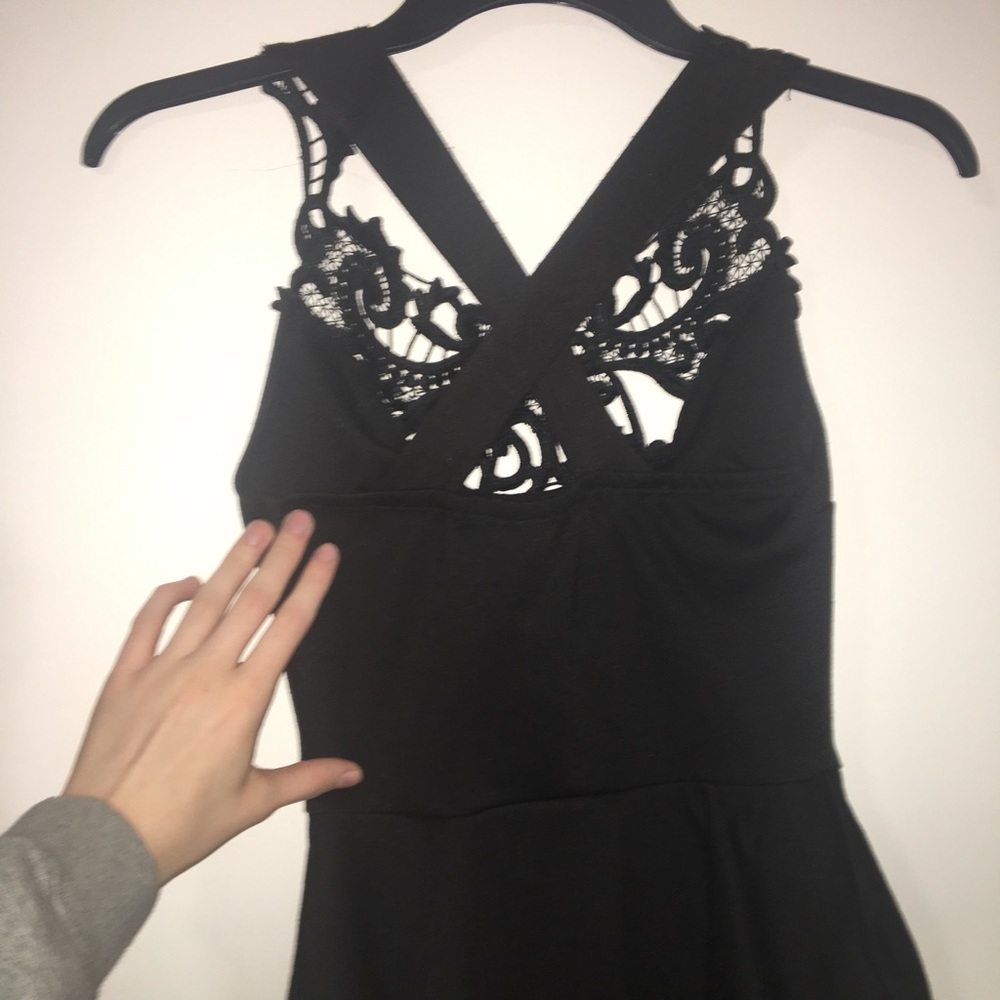 lace front and crossed back black dress